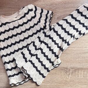 H&M Cream and Black Striped Scallop-Edge Knit Set